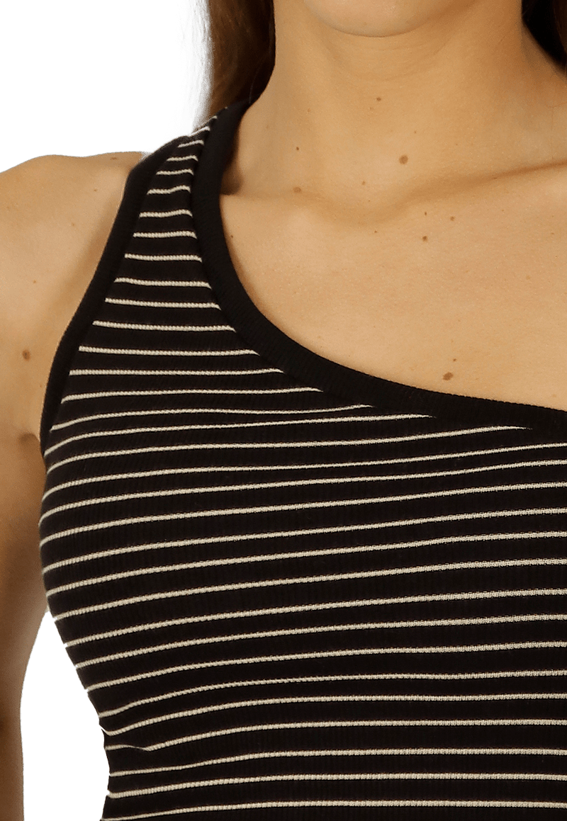 Polera Bruna II Un Hombro Negra-Blanca Divino Jeans